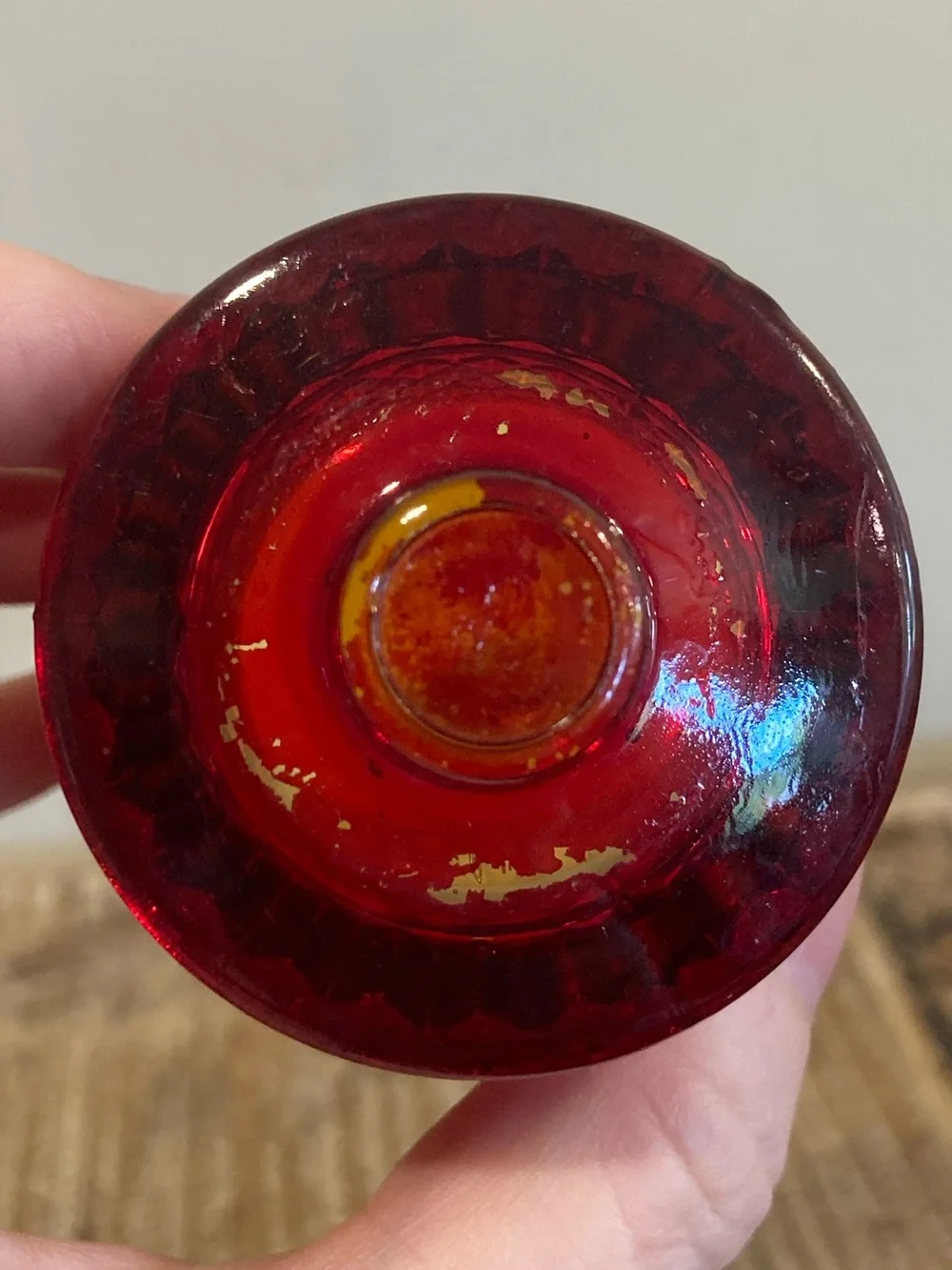2 Pegged Glass Votive Holders Vintage Red Painted Diamond Pattern 70s-80s Decor